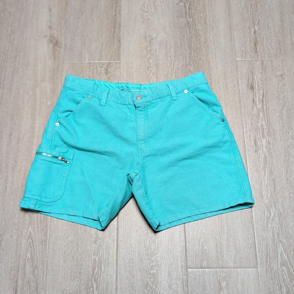 Vintage Levi's Cargo Shorts‎ Misses 14 Turquoise Blue Mid Rise 34x6 Y2K Pockets